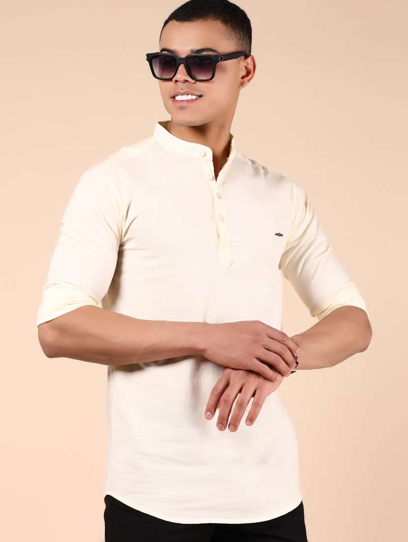 men solid mandarin neck short kurta - 21873463 -  Standard Image - 1