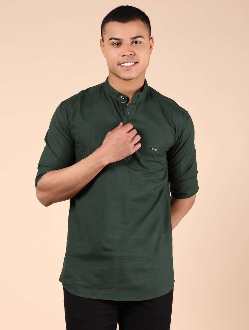 men solid mandarin neck short kurta - 21873464 -  Standard Image - 1