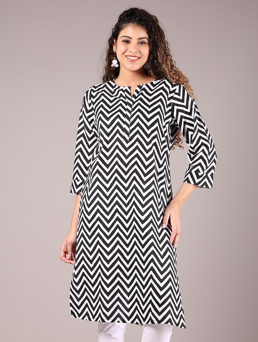 women chevron printed notch neck straight kurta - 21873466 -  Zoom Image - 0