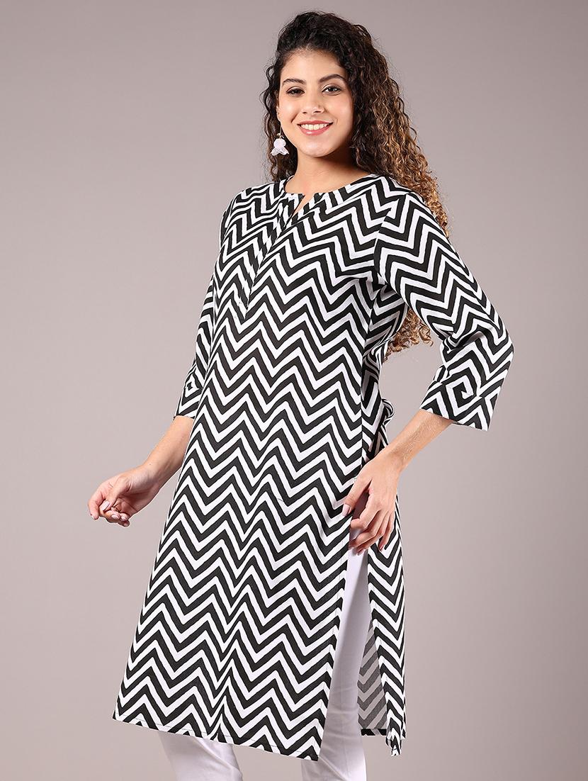 women chevron printed notch neck straight kurta - 21873466 -  Standard Image - 1