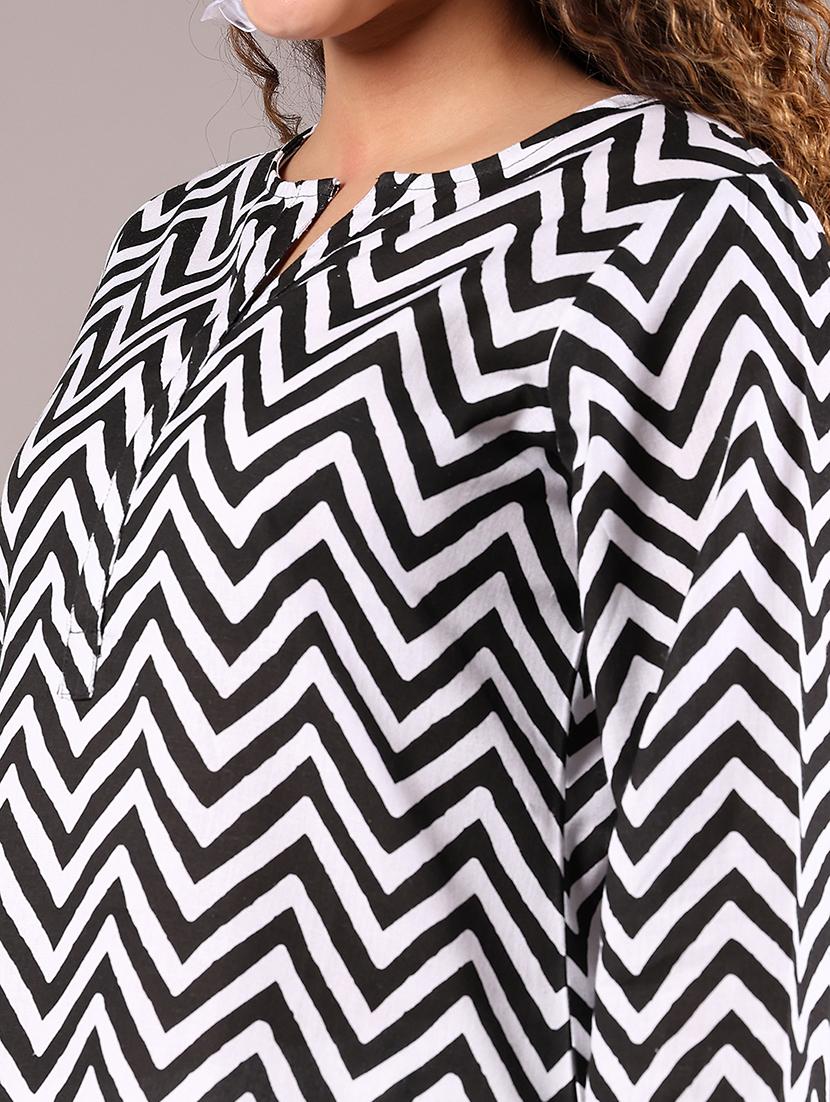 women chevron printed notch neck straight kurta - 21873466 - Standard Image - 4