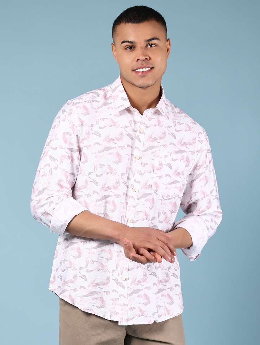 men printed long sleeve regular fit casual shirt