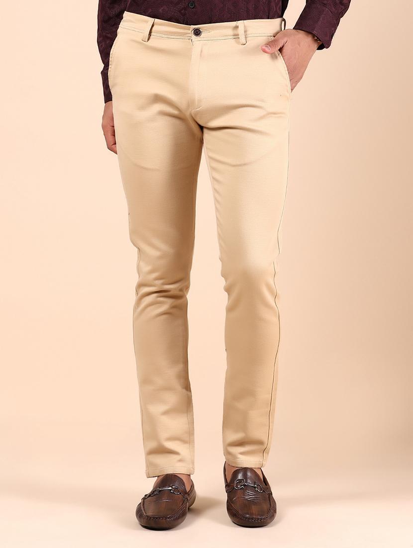 men solid md rise casual chinos 
