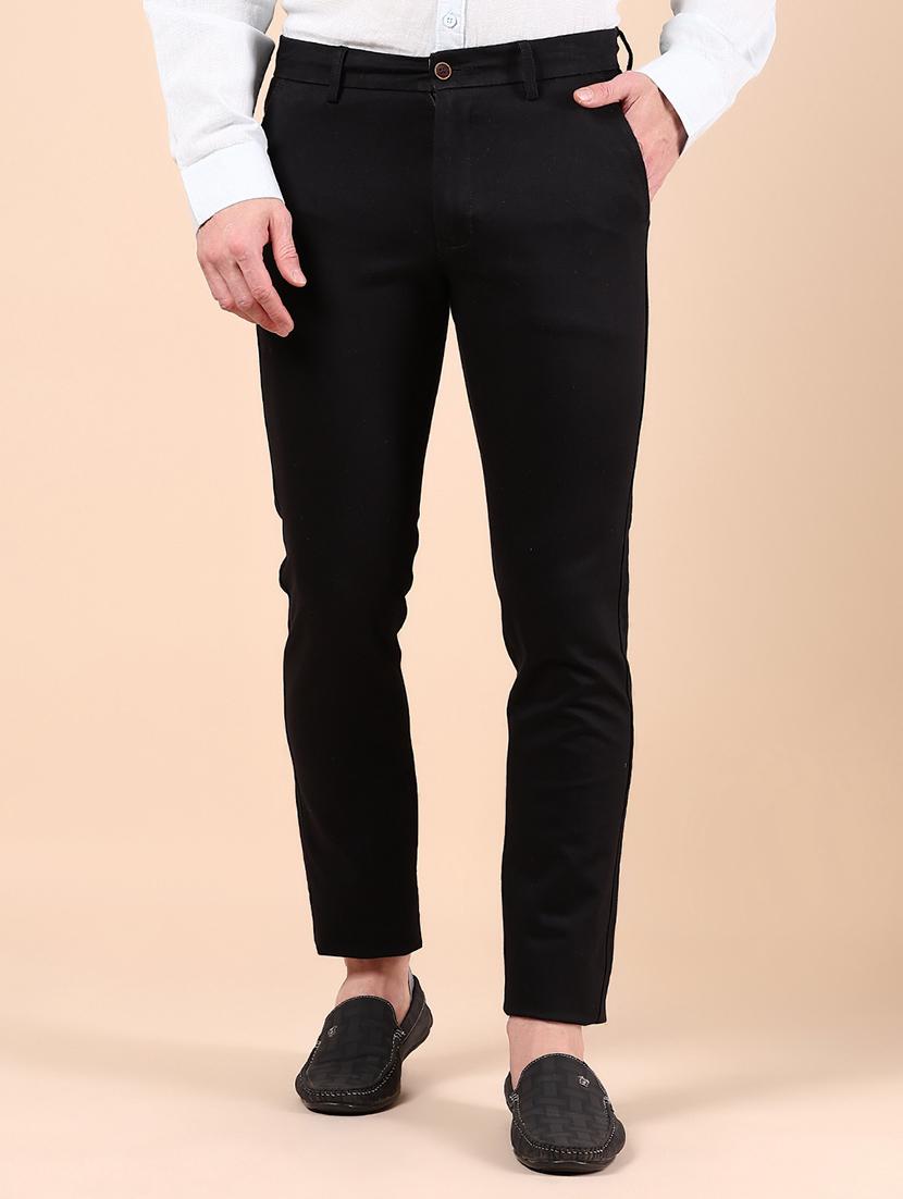men solid md rise casual chinos 