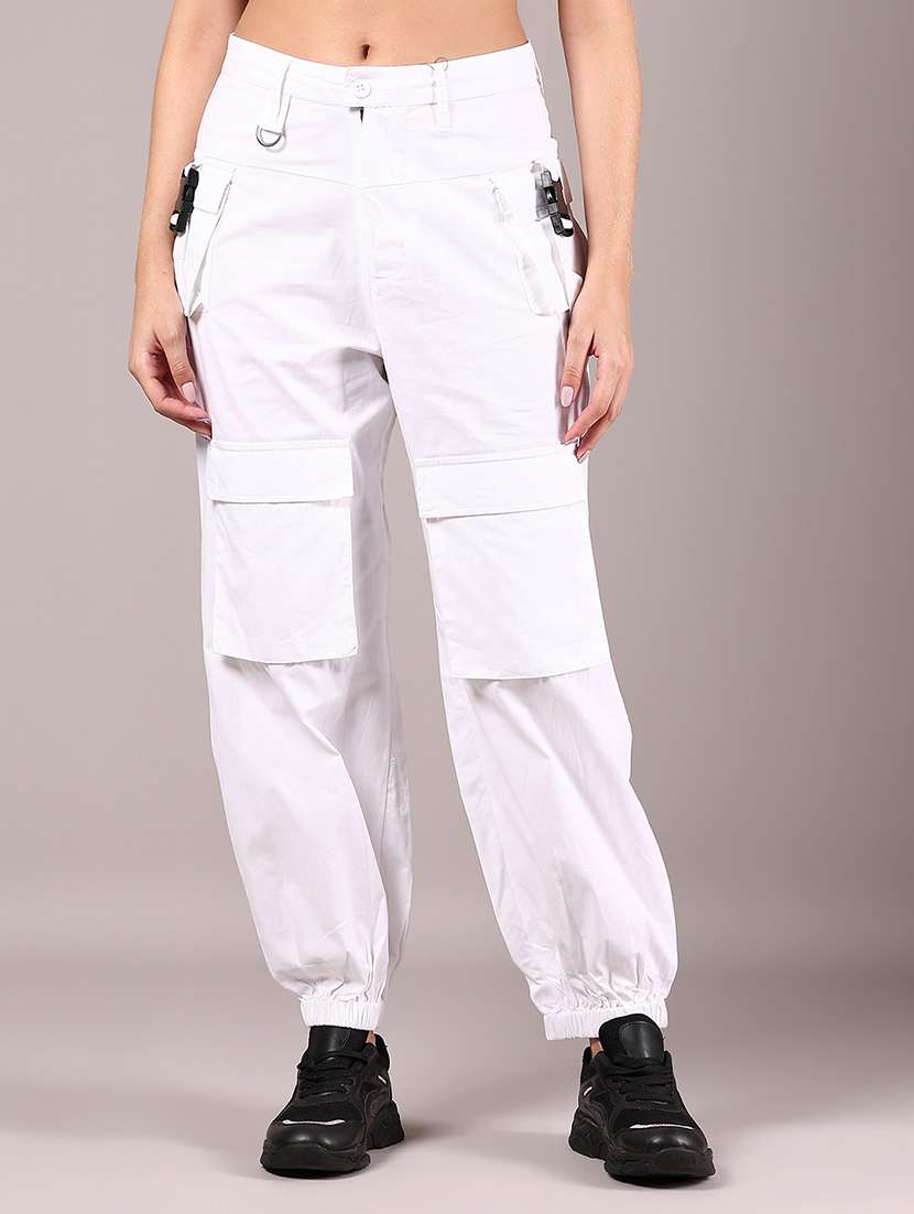 women white solid mid rise jogger