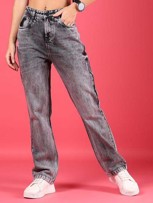women solid high rise straight fit jean - 21873672 - Standard Image - 0
