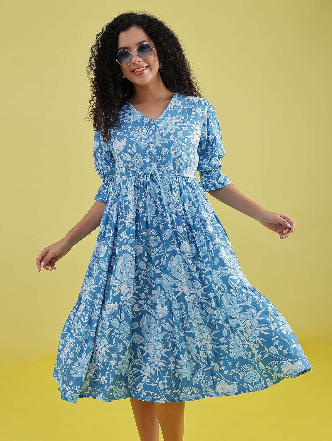 women floral v neck neck tiered dress