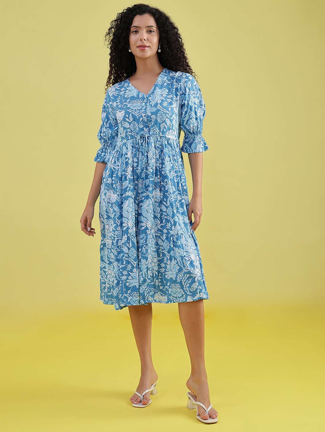 women floral v neck neck tiered dress - 21873689 - Standard Image - 1