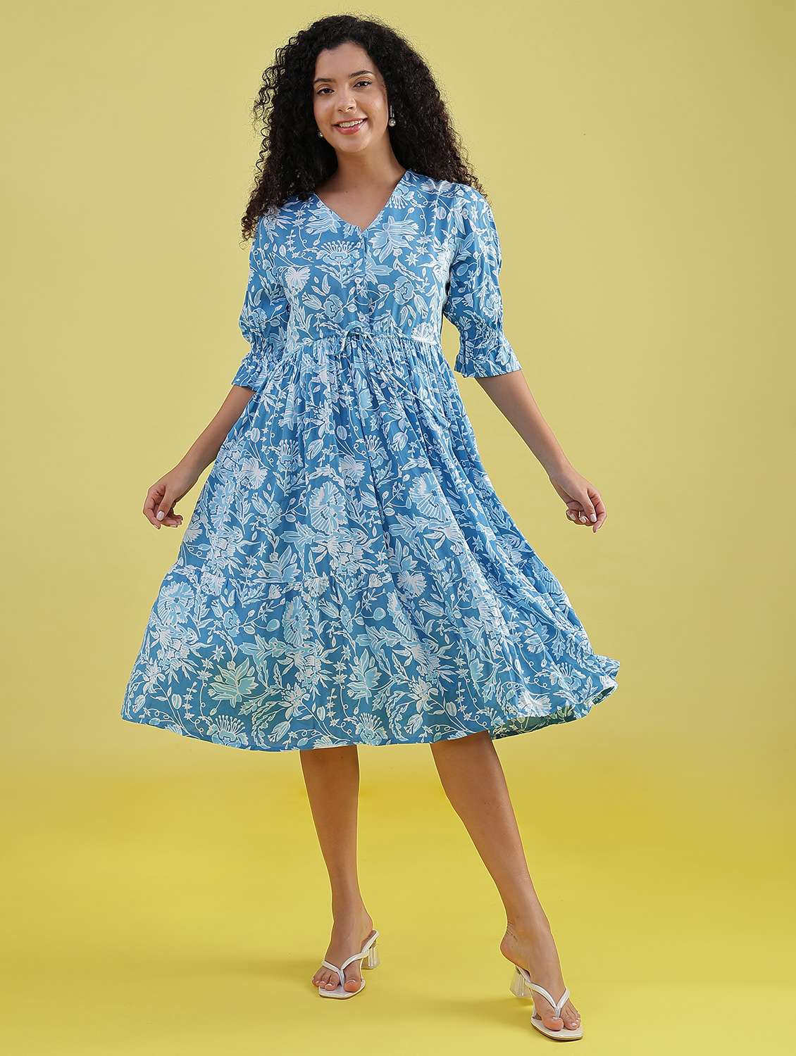 women floral v neck neck tiered dress - 21873689 - Standard Image - 6