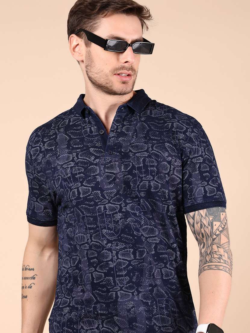 men printed short sleeve regular fit polo t-shirt