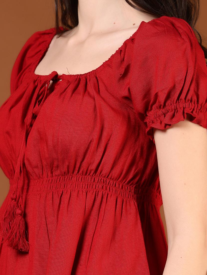 women red solid puff sleeve top - 21873710 - Standard Image - 4