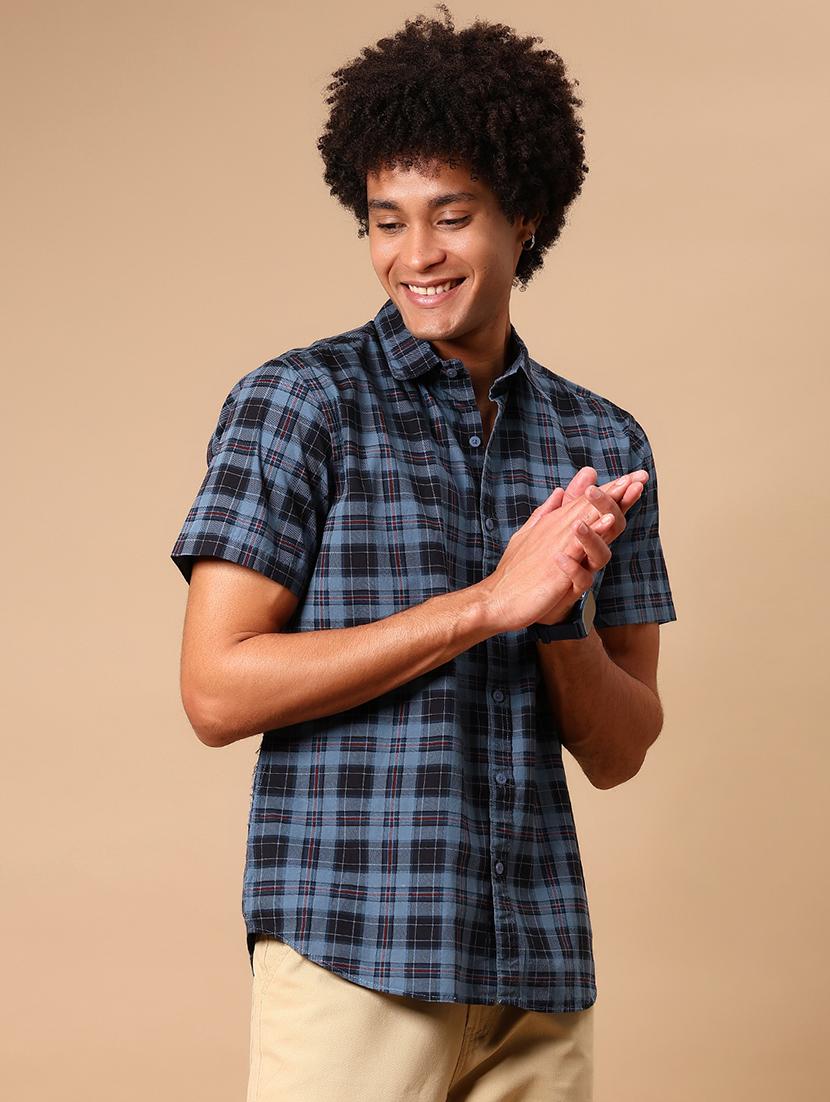 men checkered short sleeve collared casual shirt - 21873717 - Standard Image - 1