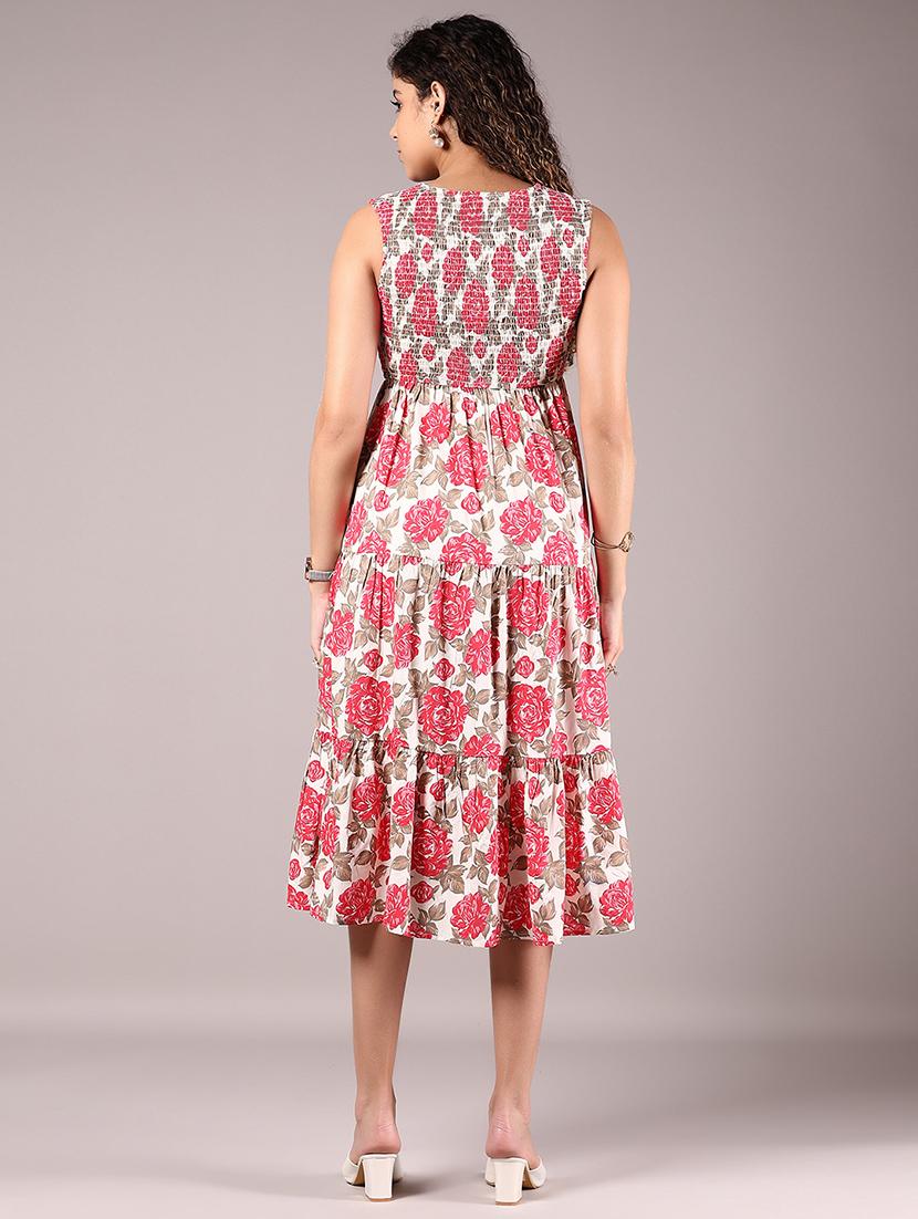 pink rayon tiered ethnic dress - 21873725 - Standard Image - 4