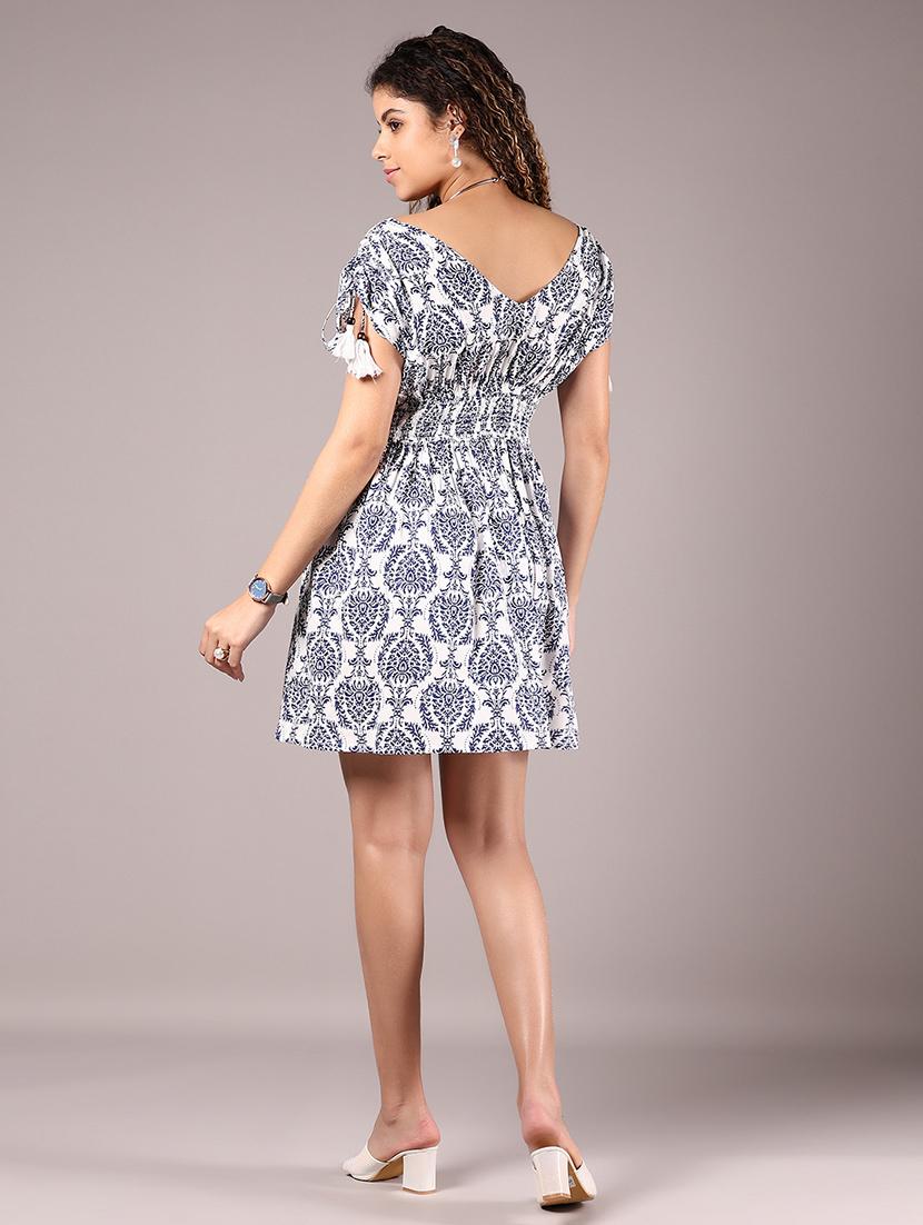 women printed off shoulder fit & flare dress - 21873726 - Standard Image - 4