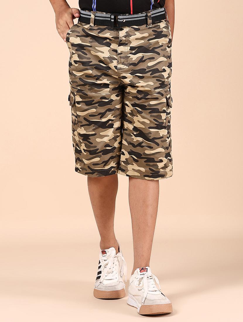 boys camouflage print mid rise three fourth