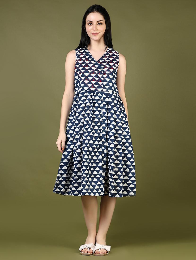 women printed sleeveless fit & flare ethnic dress - 21873781 - Standard Image - 1
