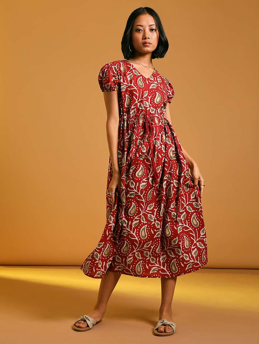 women paisley printed puff sleeve empire line dress - 21873784 -  Standard Image - 1