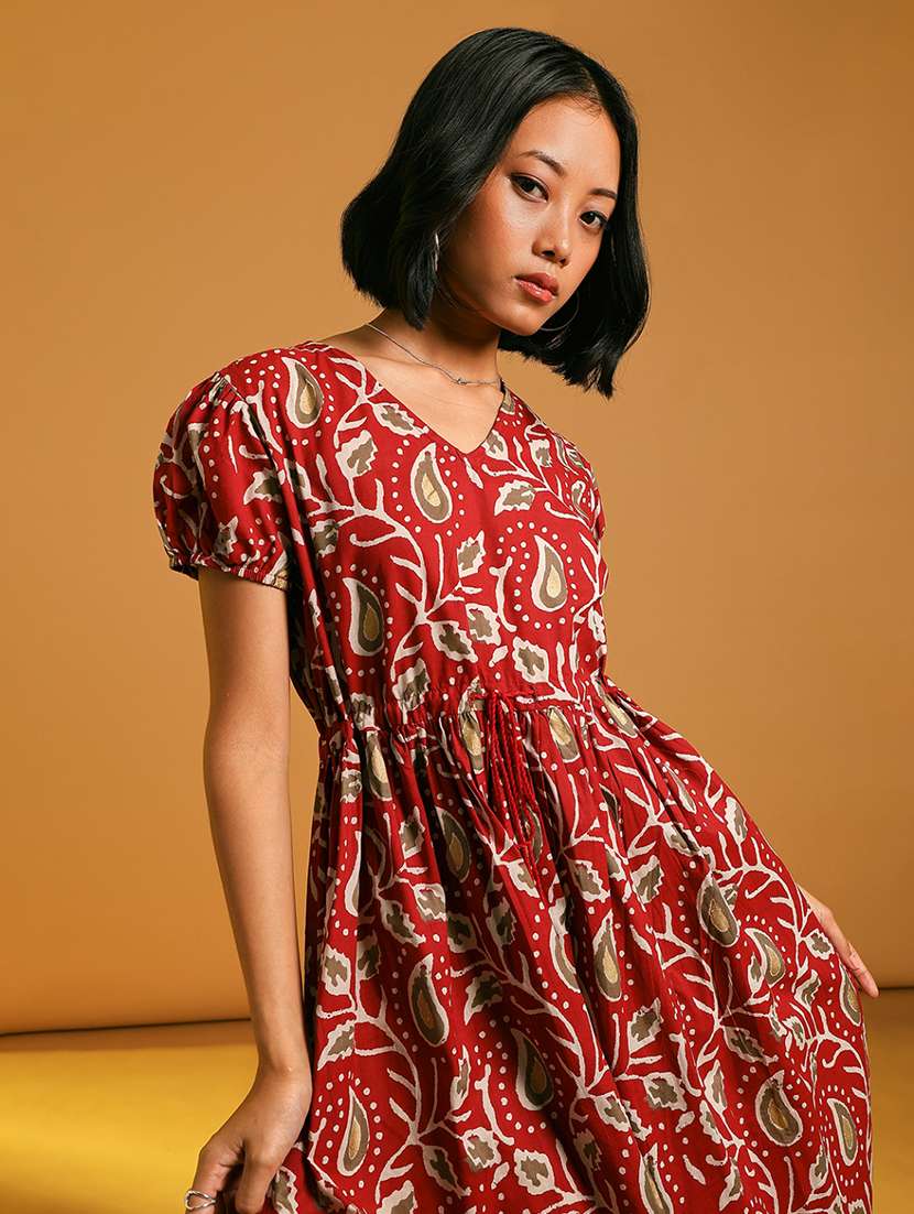 women paisley printed puff sleeve empire line dress - 21873784 -  Standard Image - 4