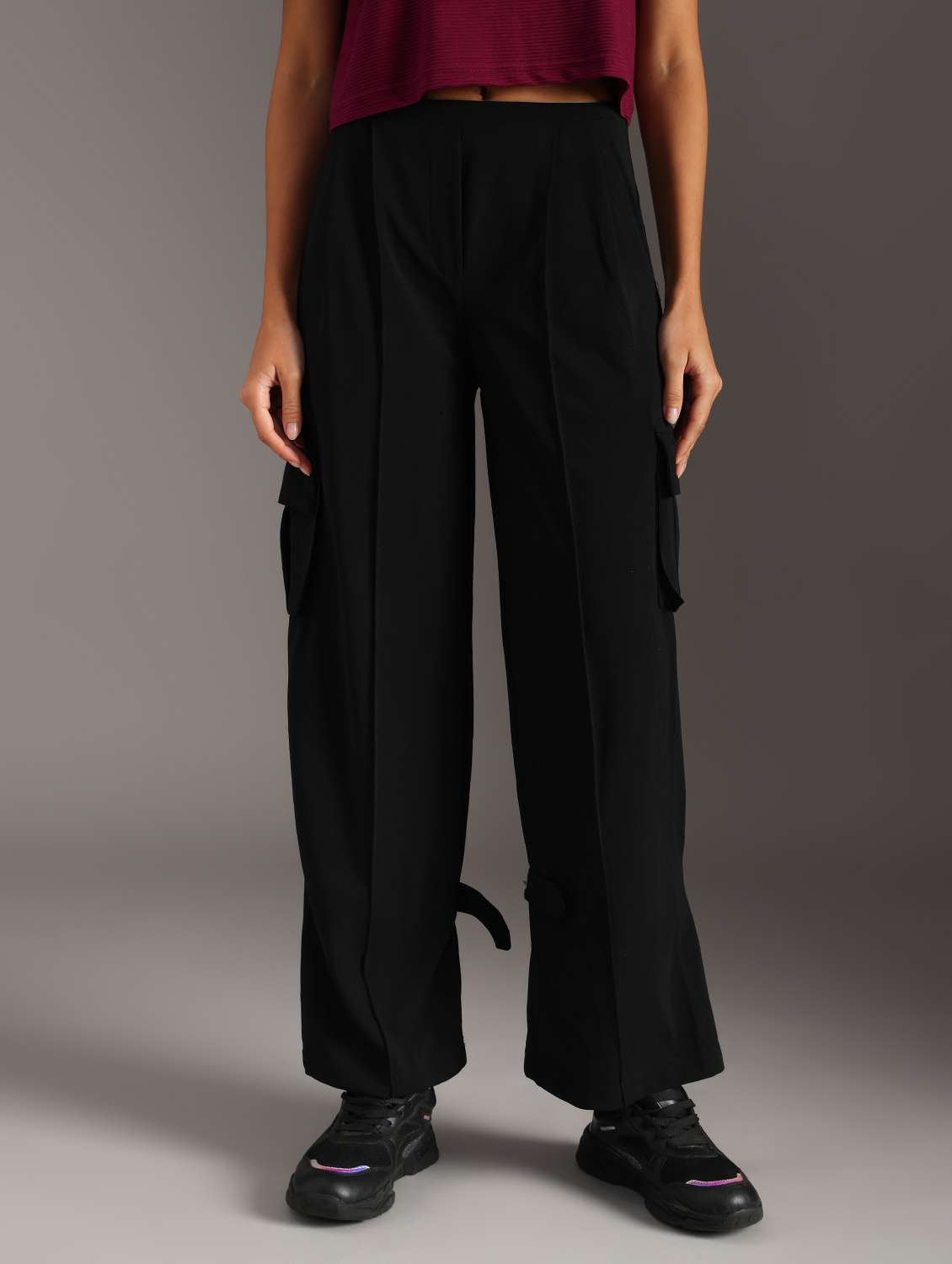 women solid mid rise relaxed fit cargo - 21873790 -  Standard Image - 1