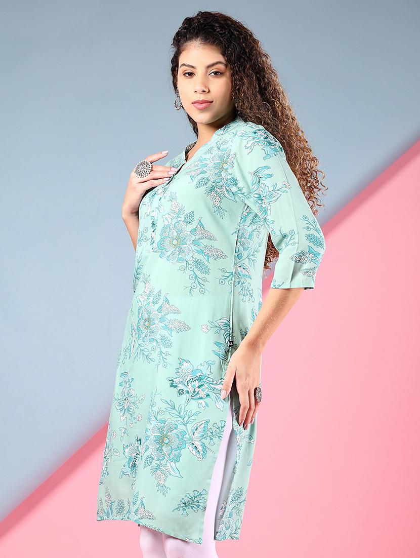 women floral printed mandarin neck straight kurta - 21873821 - Standard Image - 1