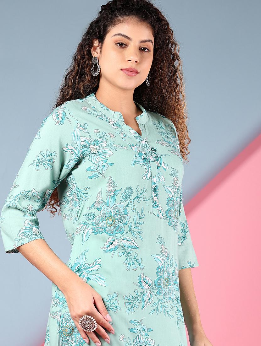 women floral printed mandarin neck straight kurta - 21873821 - Standard Image - 4