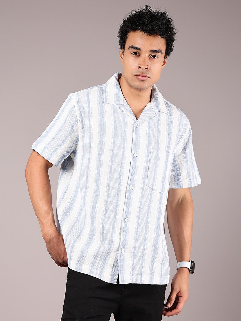 men striped cuban collaerd short sleeve shirt - 21873825 - Standard Image - 1