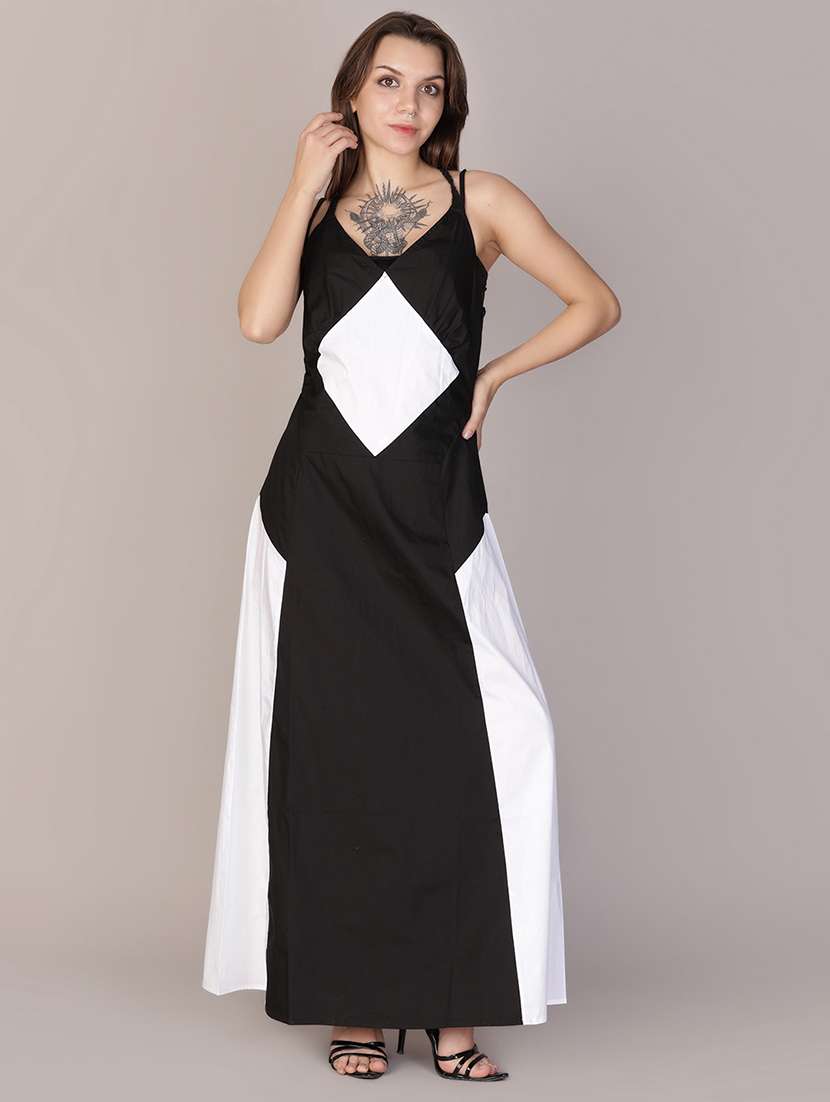 women color block halter neck a-line dress