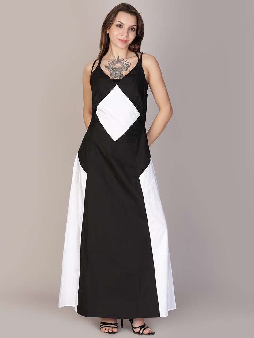 women color block halter neck a-line dress - 21873827 - Standard Image - 1