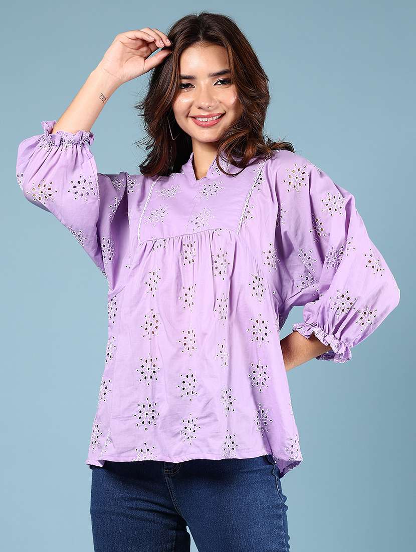 women lavender three quarter sleeve top - 21873828 -  Standard Image - 1