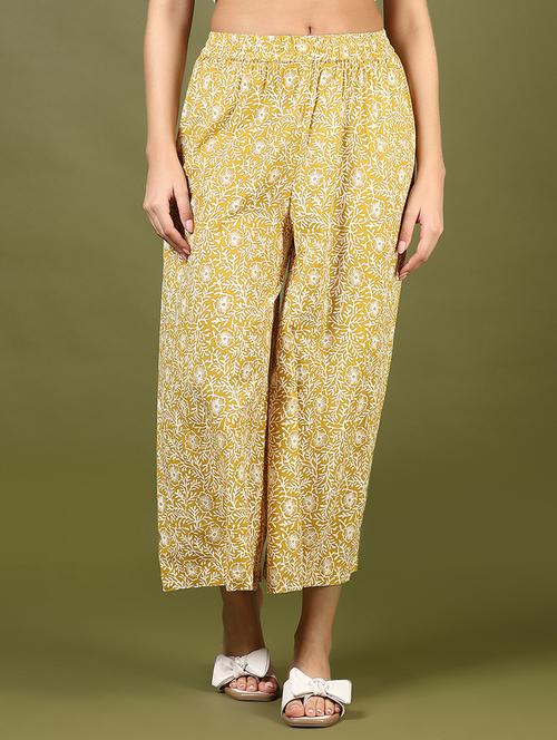 women yellow printed mid rise palazzo - 21873840 -  Standard Image - 0