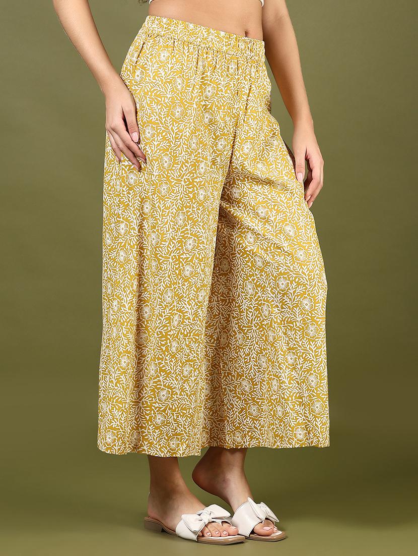 women yellow printed mid rise palazzo - 21873840 - Standard Image - 1