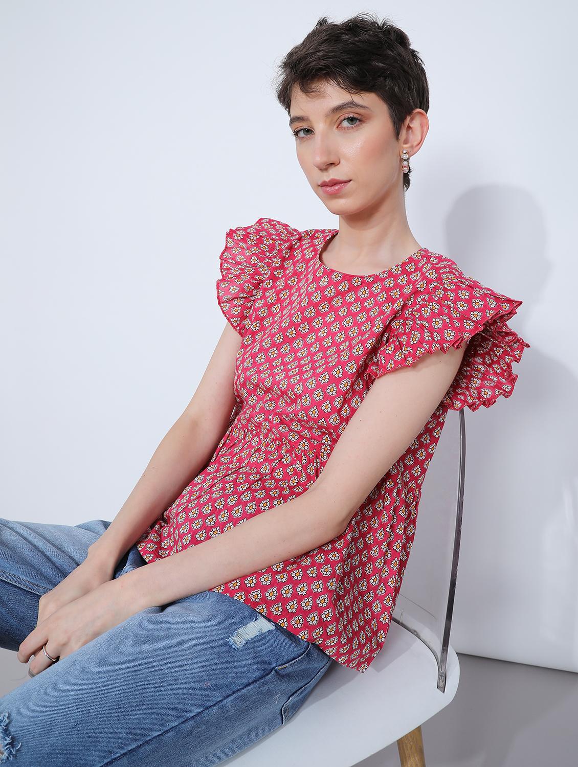 women red printed round neck top - 21873847 -  Zoom Image - 0