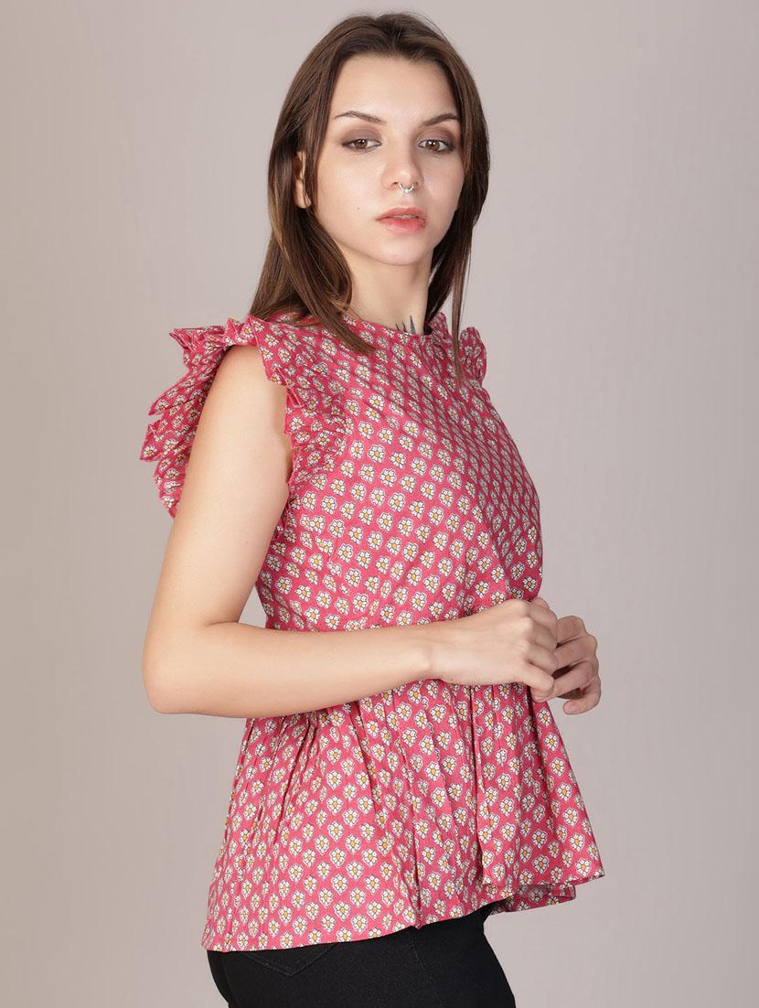 women red printed round neck top - 21873847 - Standard Image - 1