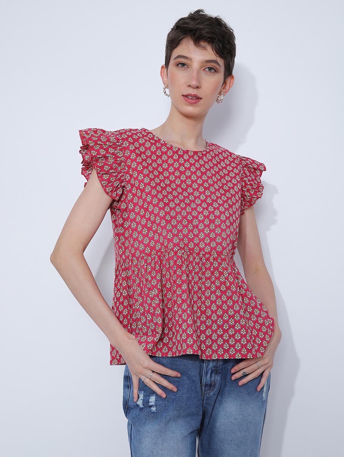women red printed round neck top - 21873847 -  Standard Image - 1