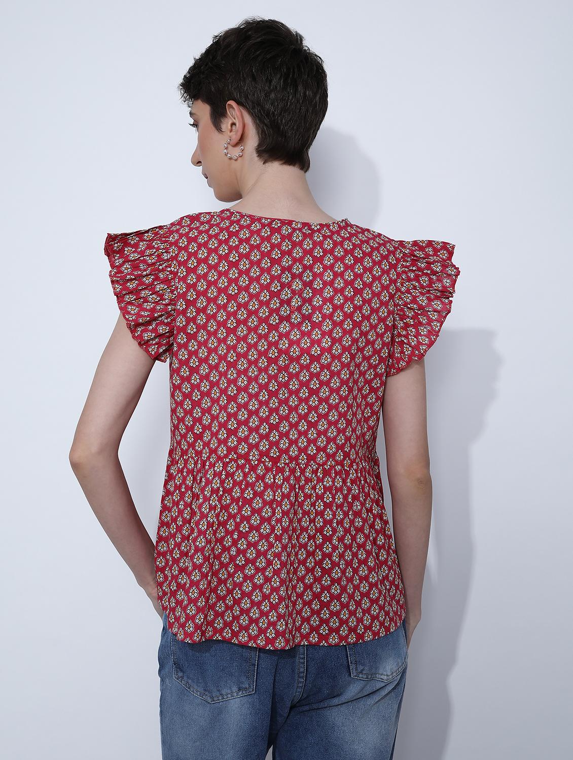 women red printed round neck top - 21873847 - Standard Image - 4