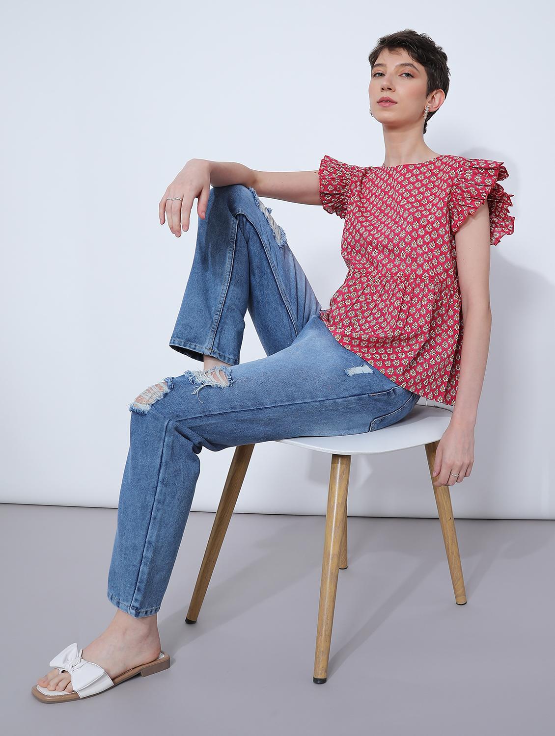 women red printed round neck top - 21873847 - Standard Image - 6