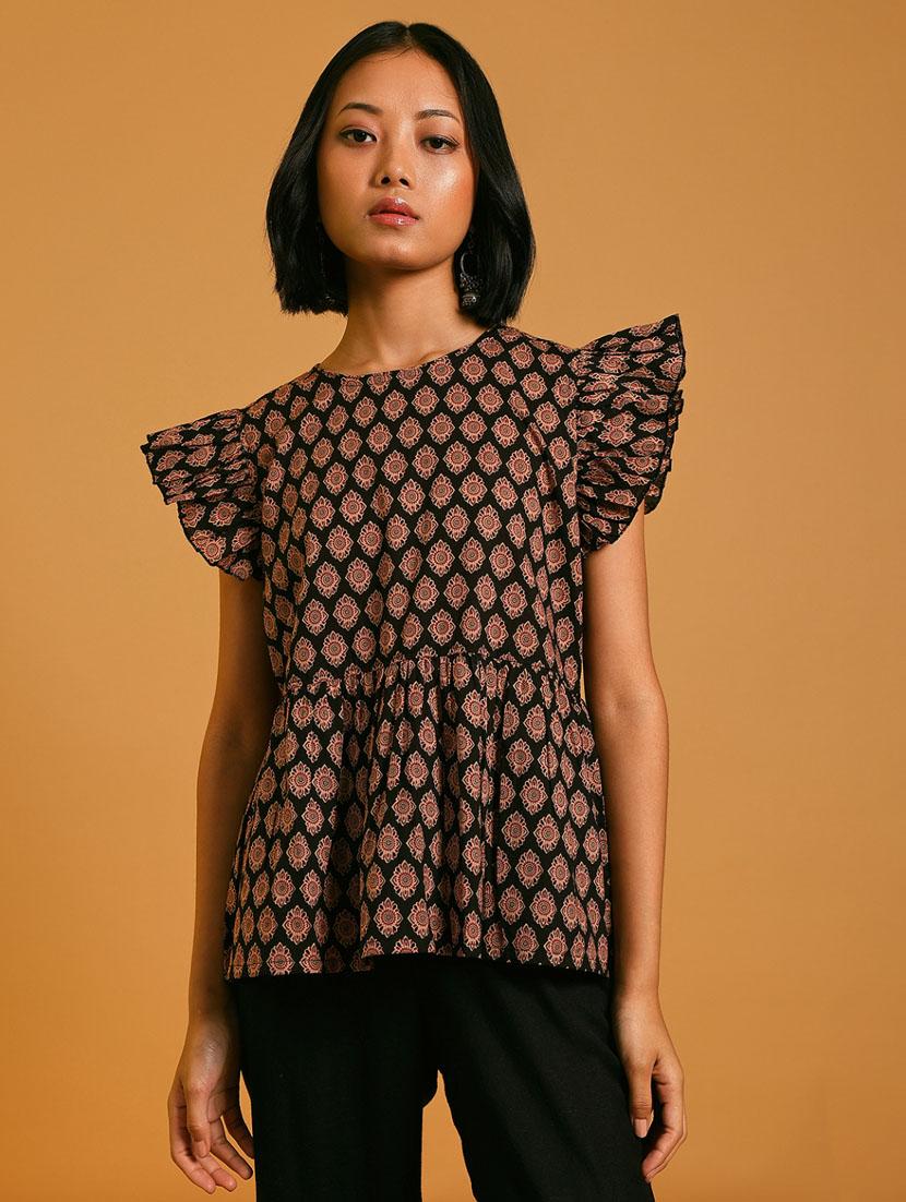 women black printed round neck top - 21873849 - Standard Image - 1