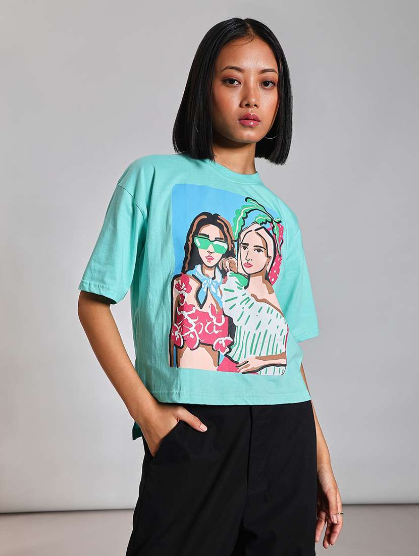 women printed short sleeve oversized t-shirt - 21873857 -  Standard Image - 1