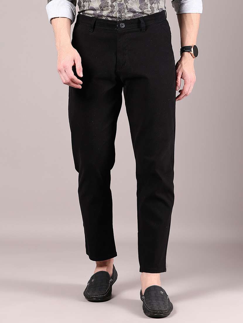 men solid md rise casual chinos 