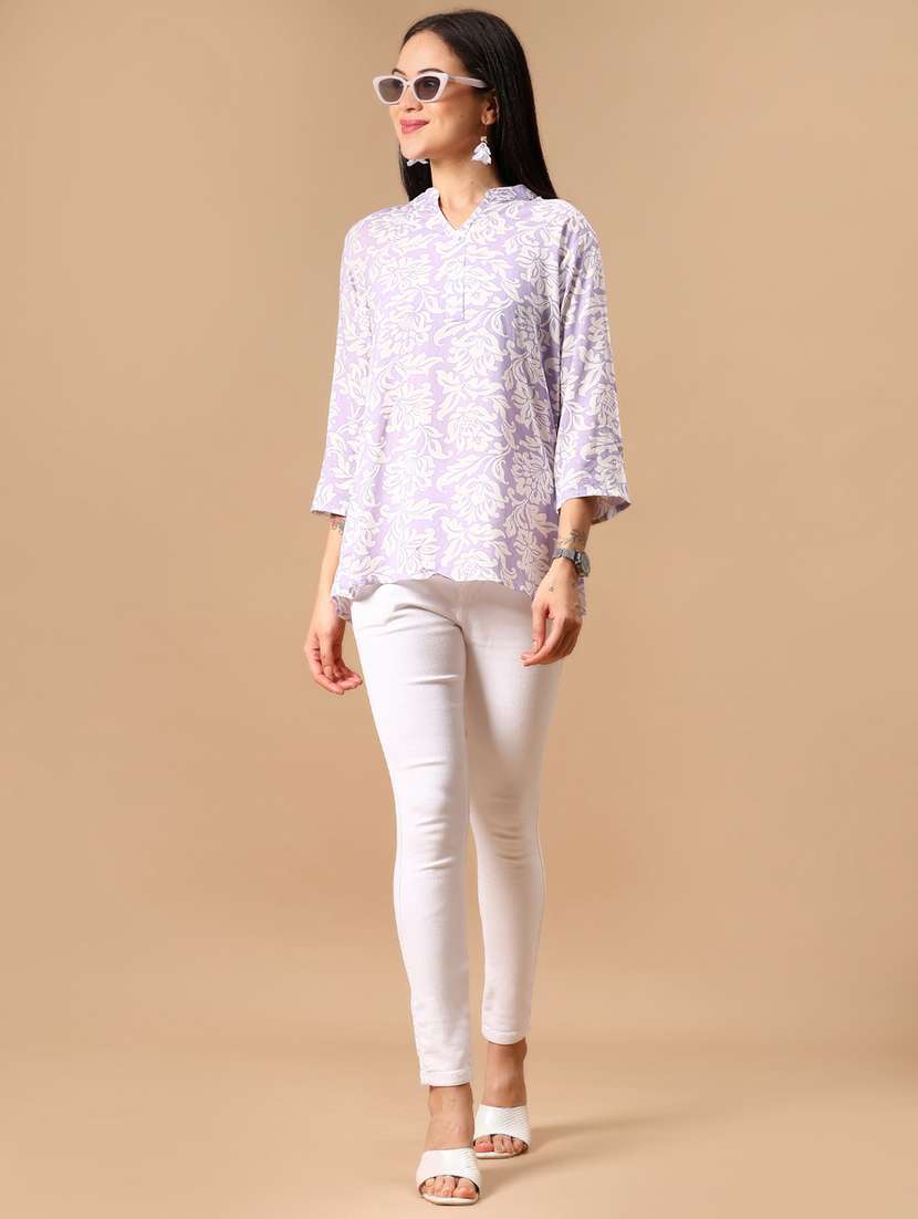 women printed mandarin neck straight kurti - 21873888 -  Standard Image - 4
