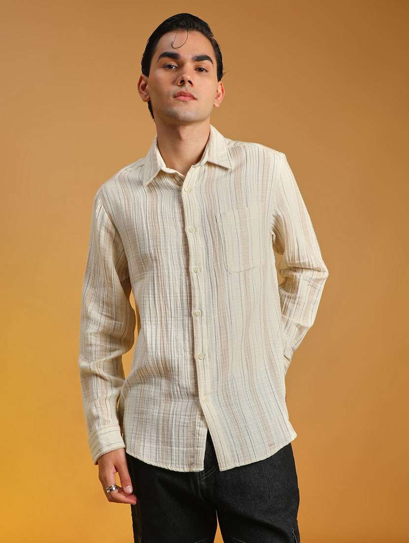 men striped long sleeve regular fit casual shirt - 21873897 -  Standard Image - 1