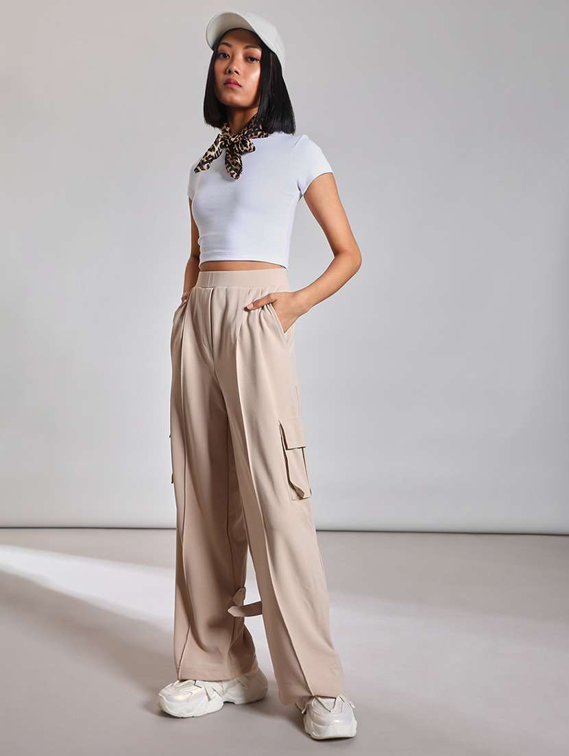 women solid high rise relaxed fit cargo - 21873901 -  Standard Image - 4