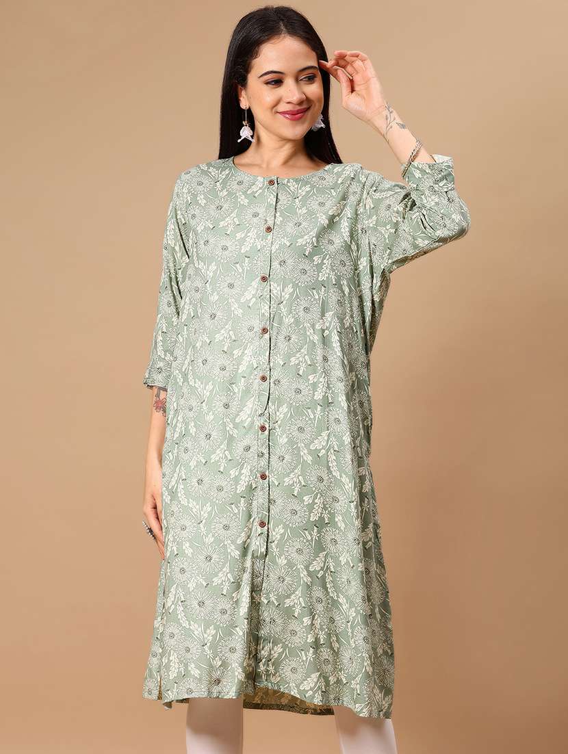 green rayon straight kurta