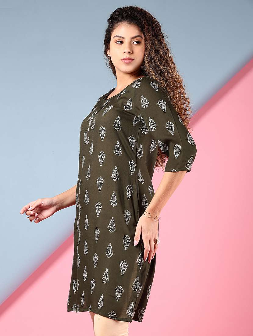 green rayon aline kurta - 21873928 -  Standard Image - 1