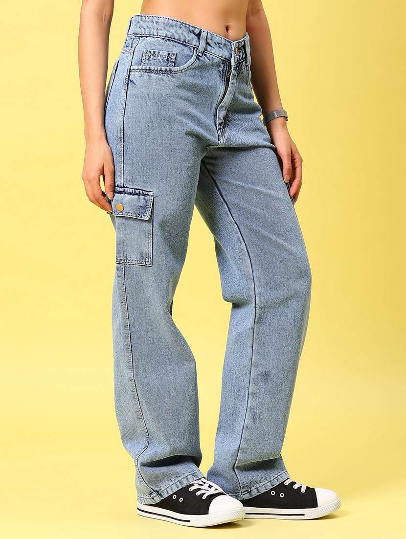 women light blue solid mid rise full length cargo - 21873941 - Standard Image - 1