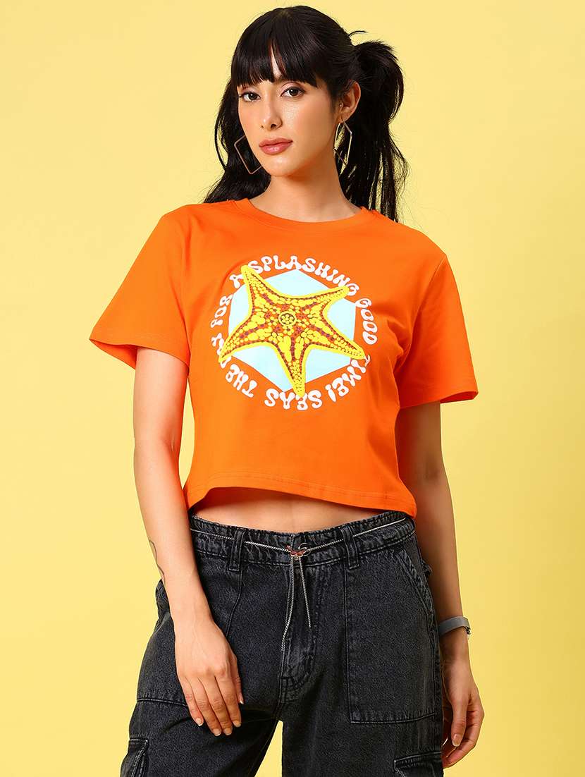women printed short sleeve regular fit crop t-shirt - 21873956 -  Standard Image - 1
