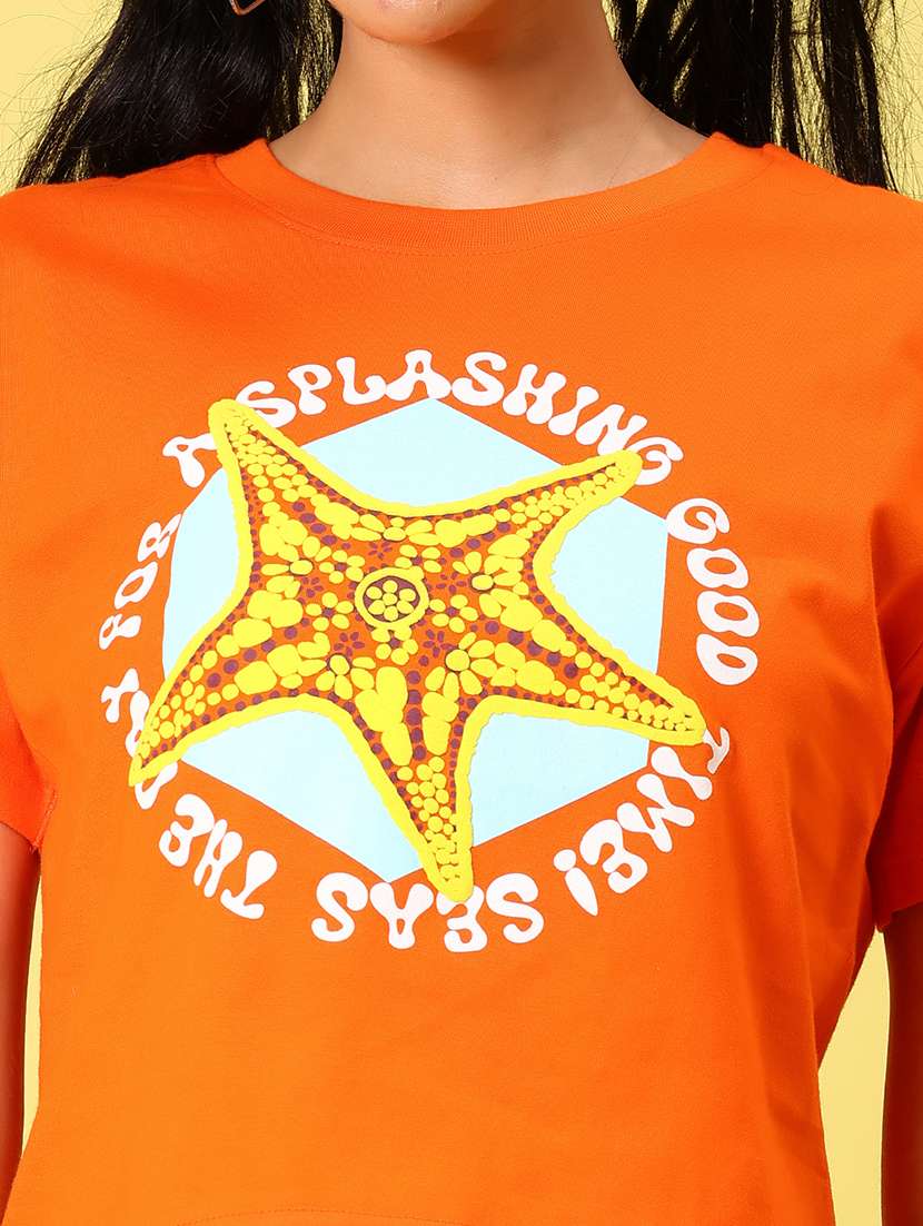 women printed short sleeve regular fit crop t-shirt - 21873956 -  Standard Image - 4