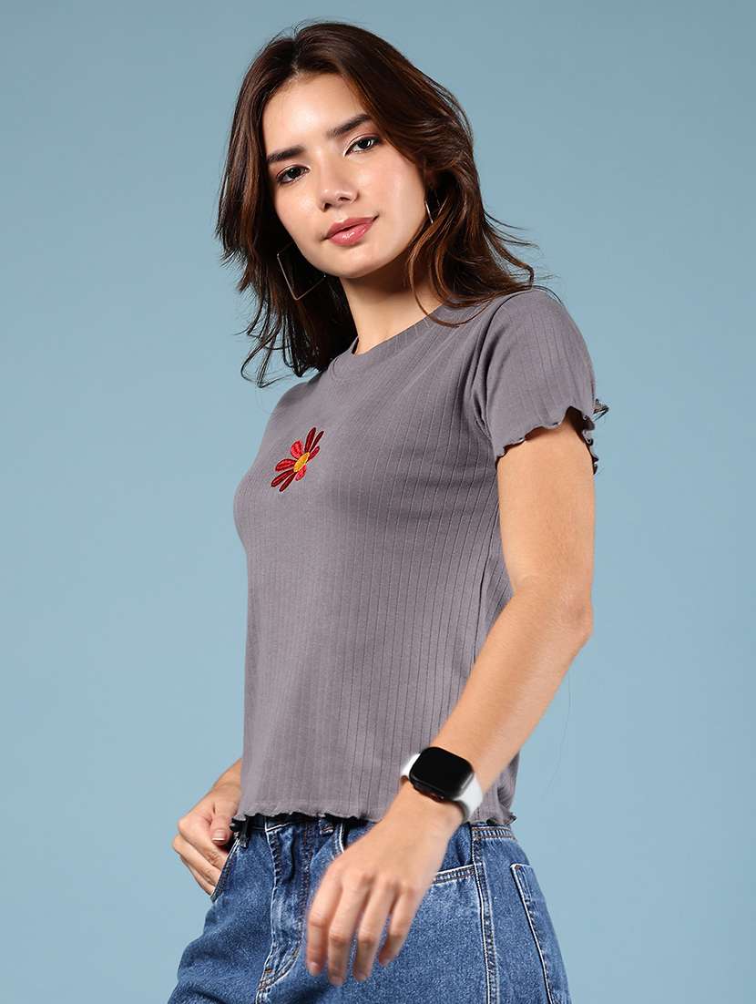 women solid short sleeve regular fit top   - 21873959 -  Standard Image - 1