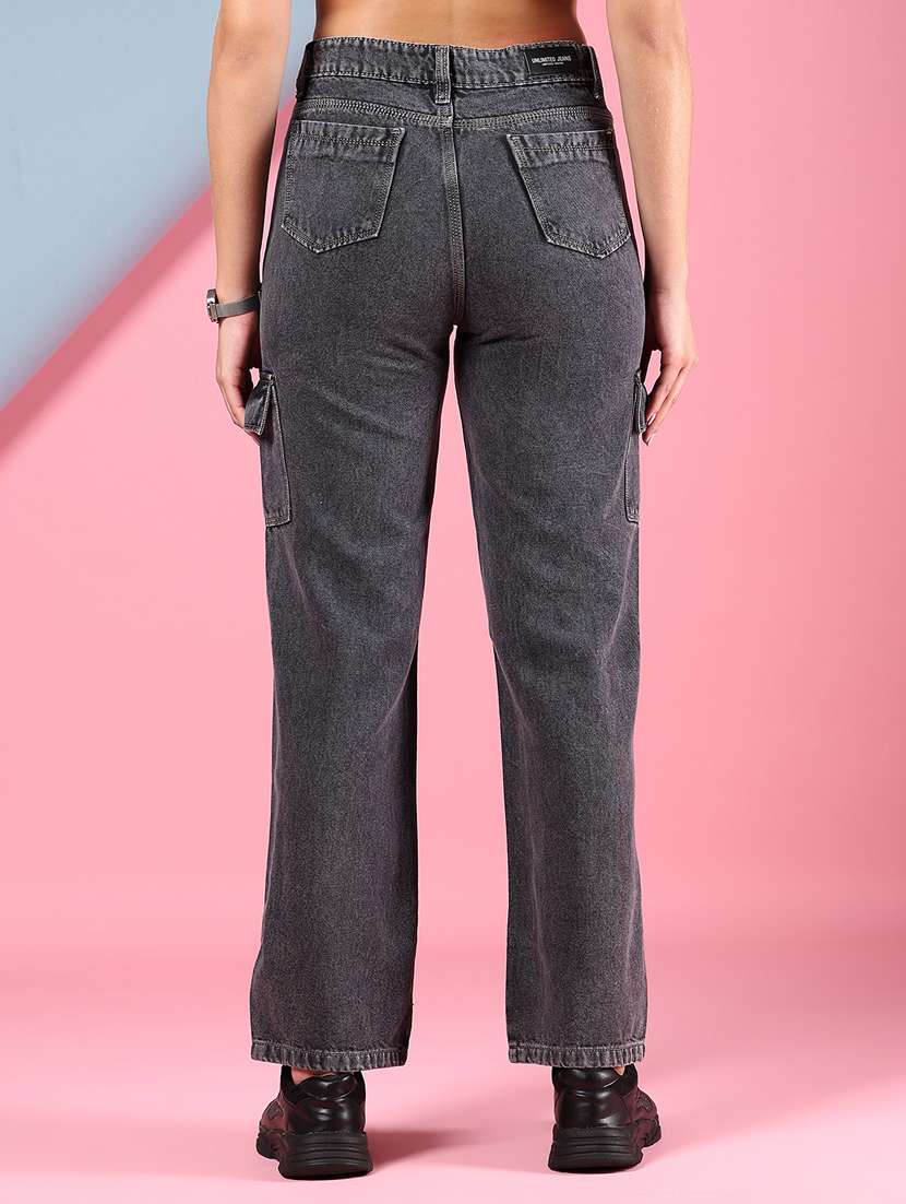 women grey solid high rise regular fit cargo - 21873983 - Standard Image - 4
