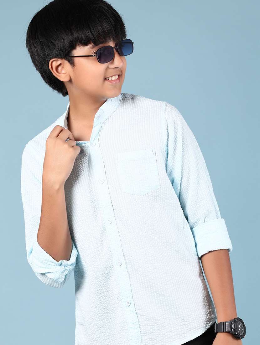 boys solid mandarin neck long sleeve shirt